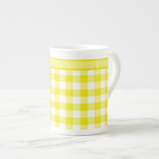 Bone China Mug, Lemon Yellow Check Gingham Bone China Mug