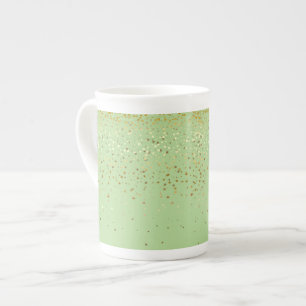 Bone China Mug-Petite Golden Stars-Apple Green Bone China Mug