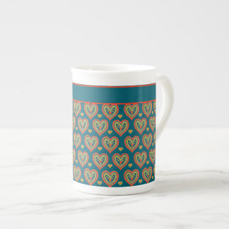 Bone China Mug, Red, Green Hearts on Teal Mug