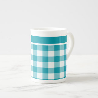 Bone China Mug, Teal and White Check Gingham Mug