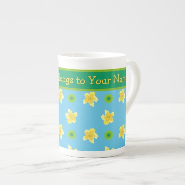 Bone China Mug to Personalize Primroses, Polkas (Front Right)