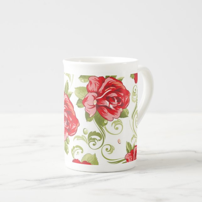Bone China Mug-Vintage Red Roses Mug (Front Right)