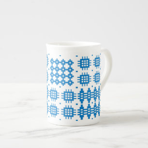 Bone China Mug Welsh Tapestry Pattern, Bright Blu