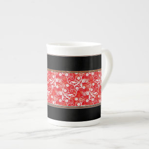 Bone China Red & White Swirl Mug