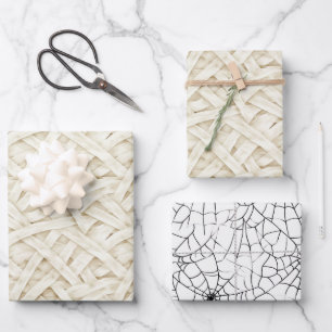 Bone Cream Mummy Wrap Spider Webs Halloween Wrapping Paper Sheet
