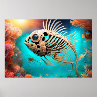 Bone Fish Swimming through the Coral Poster