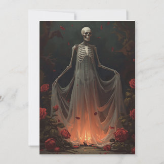 Bone girl wearing a wedding dress in a forest  invitation