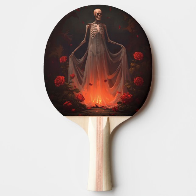 Bone girl wearing a wedding dress in a forest  ping pong paddle (Front)