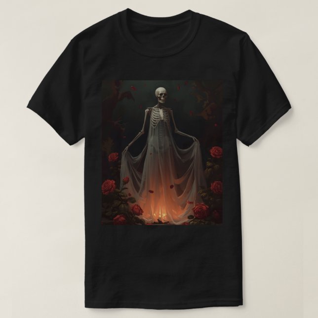 Bone girl wearing a wedding dress in a forest  T-Shirt (Design Front)