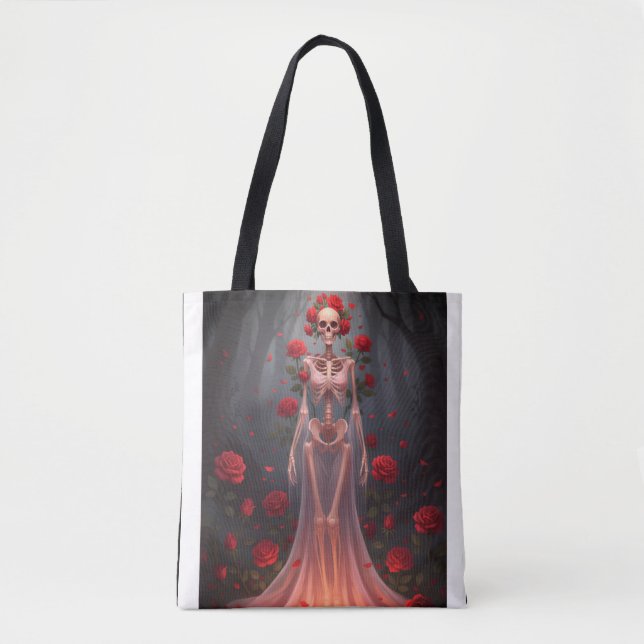 Bone girl wearing a wedding dress in a forest  tote bag (Front)
