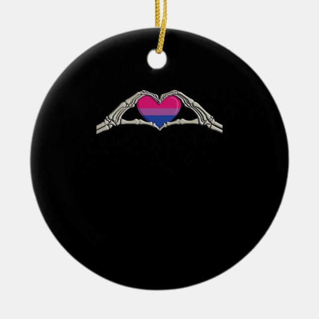 Bone Hands Heart Bisexual Goth Ceramic Tree Decoration (Front)