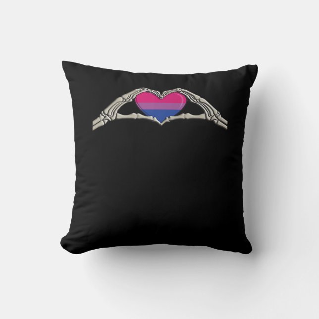 Bone Hands Heart Bisexual Goth Cushion (Front)