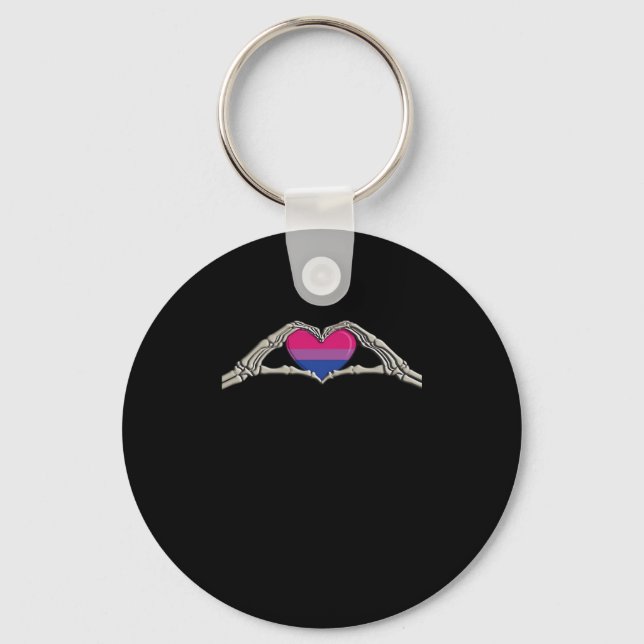 Bone Hands Heart Bisexual Goth Key Ring (Front)