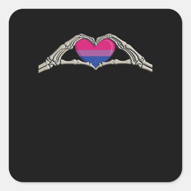 Bone Hands Heart Bisexual Goth Square Sticker (Front)