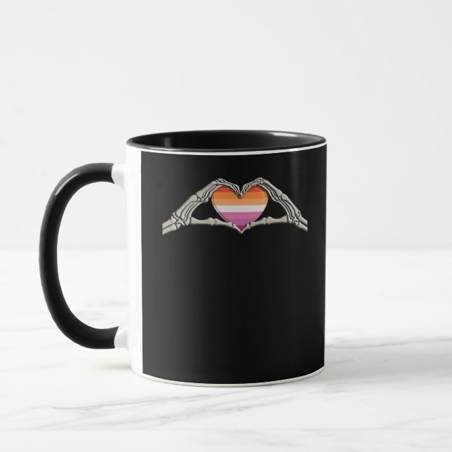 Bone Hands Heart Lesbian Goth Mug (Left)