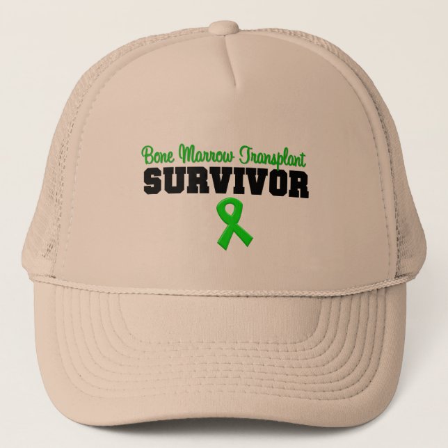 Bone Marrow Transplant Survivor Green Ribbon Trucker Hat (Front)