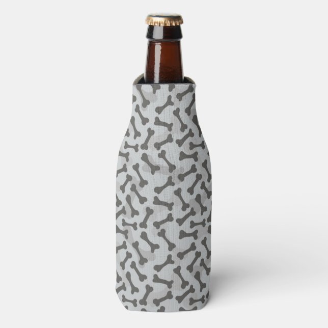 Bone Texture Pattern Greyscale Bottle Cooler (Bottle Front)
