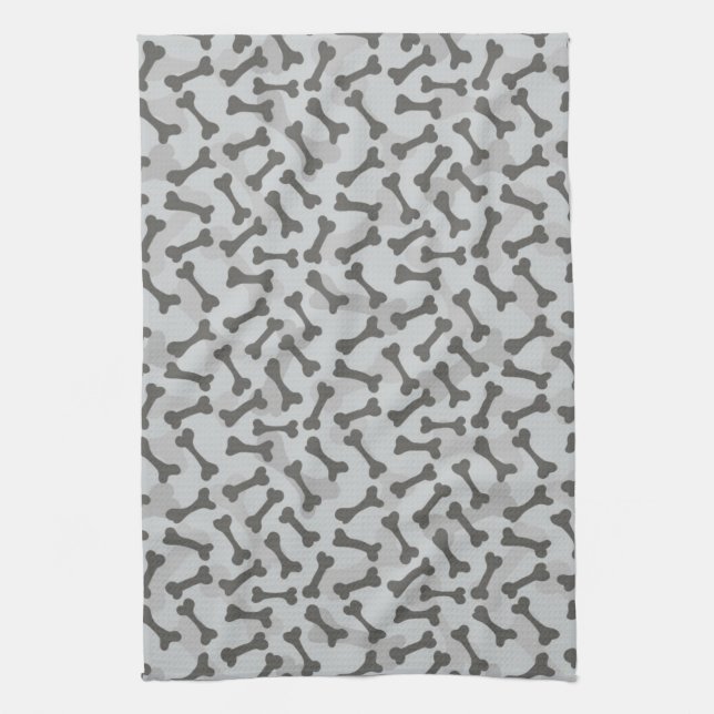 Bone Texture Pattern Greyscale Tea Towel (Vertical)