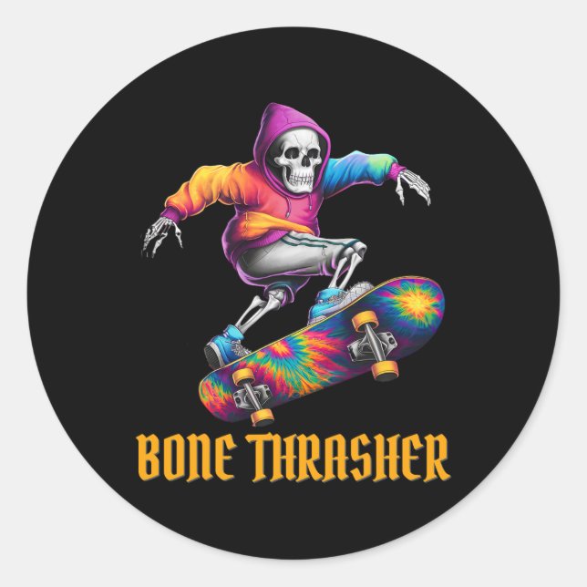 Bone Thrasher Skeleton Halloween Costume  Classic Round Sticker (Front)