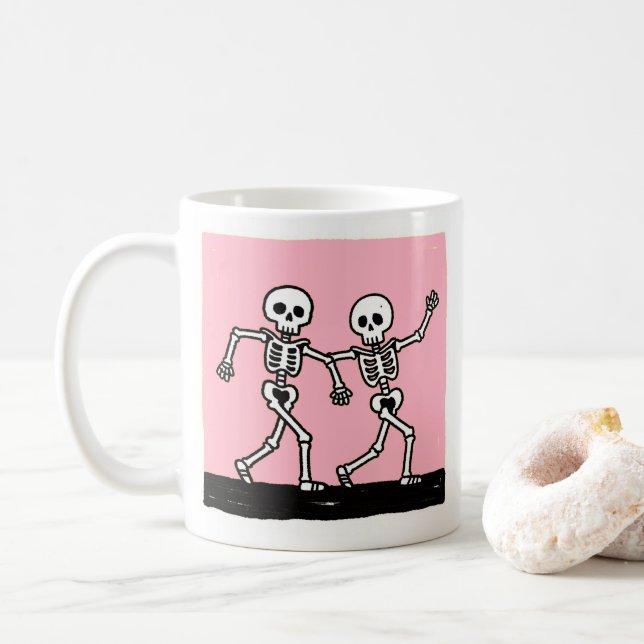 Bone to Be Wild Funny Dancing Skeleton Halloween Coffee Mug (With Donut)