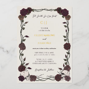 Bone White Gothic Roses Gold Foil Wedding