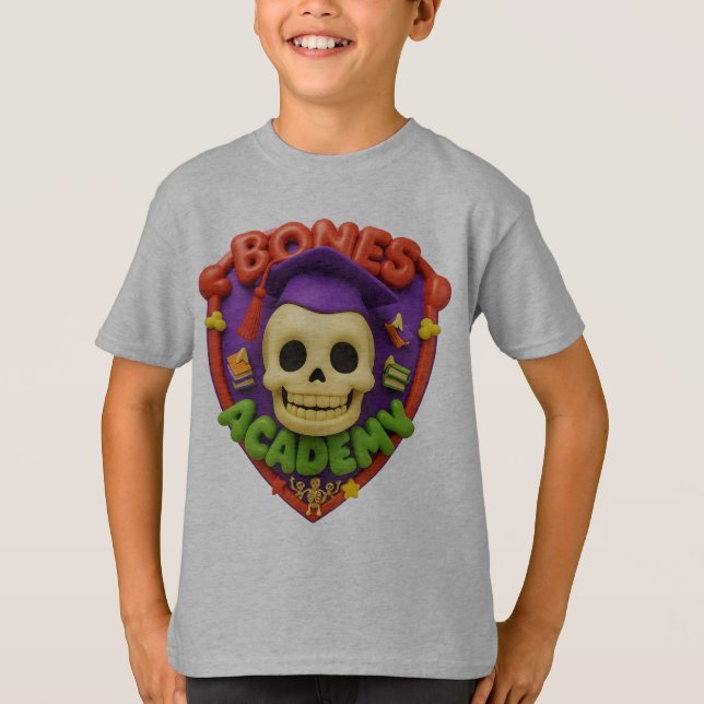 Bones Academy with School and Boneheads T-Shirt (Front)