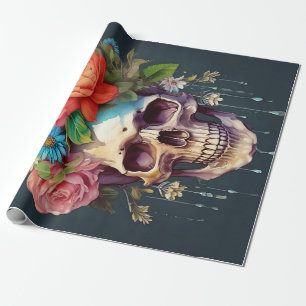 Bones and Blooms, Skull & Garden Flowers Wrapping Paper