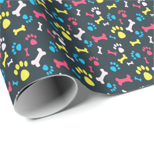 Bones and Dog Paw Print Wrapping Paper