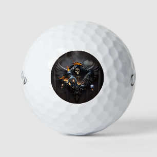 Bones and magic, skeleton with the mystical dice. golf balls