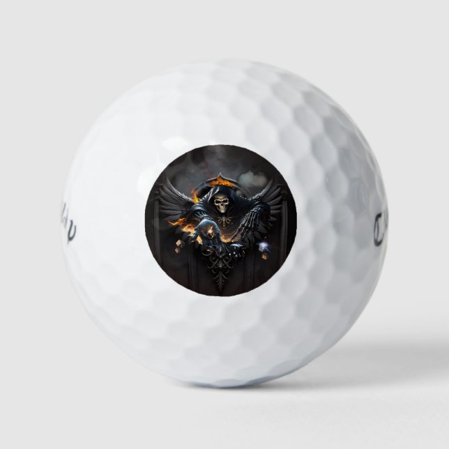 Bones and magic, skeleton with the mystical dice.  golf balls (Front)
