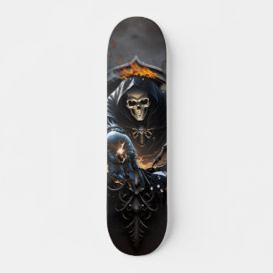 Bones and magic, skeleton with the mystical dice. skateboard