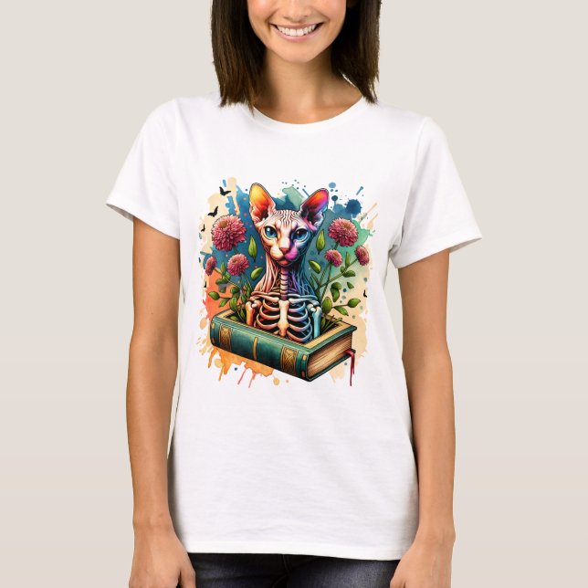 Bones Botany Sphynx Cat Skeleton Book Women's  T-Shirt (Front)