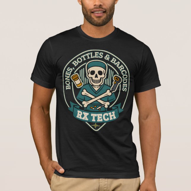 Bones, Bottles & Barcodes Rx Tech Halloween T-Shirt (Front)
