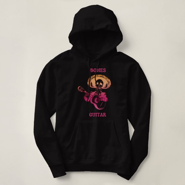 Bones Guitar Skeleton Playing Guitar Hoodie (Design Front)