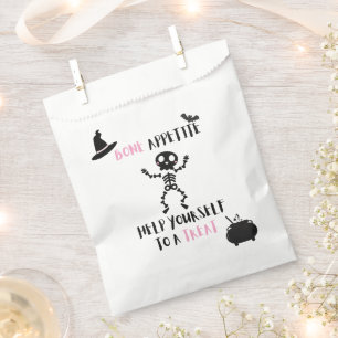 Bones halloween skeleton pink candy loot bag