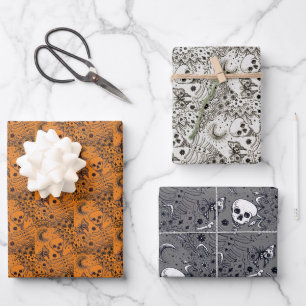 BONES IN THE GARDEN SKELETON, FOLK ART MOON, MOTH WRAPPING PAPER SHEET