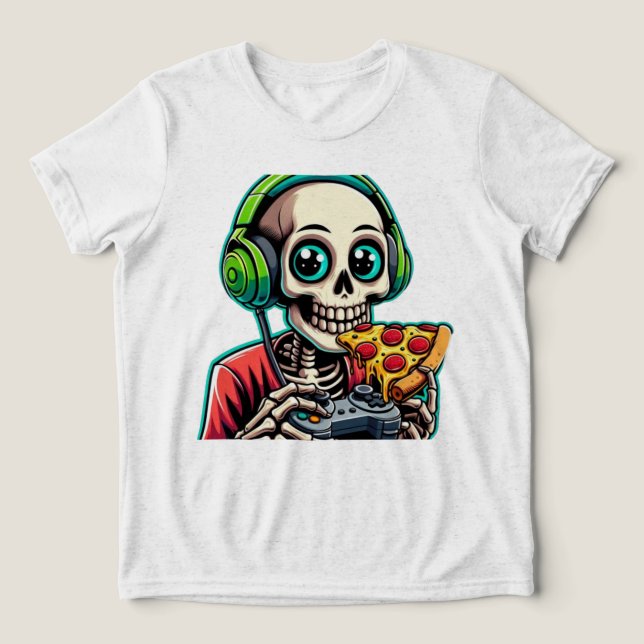 Bones, Pizza, and Games: When a Skeleton Knows Tri-Blend Shirt (Design Front)
