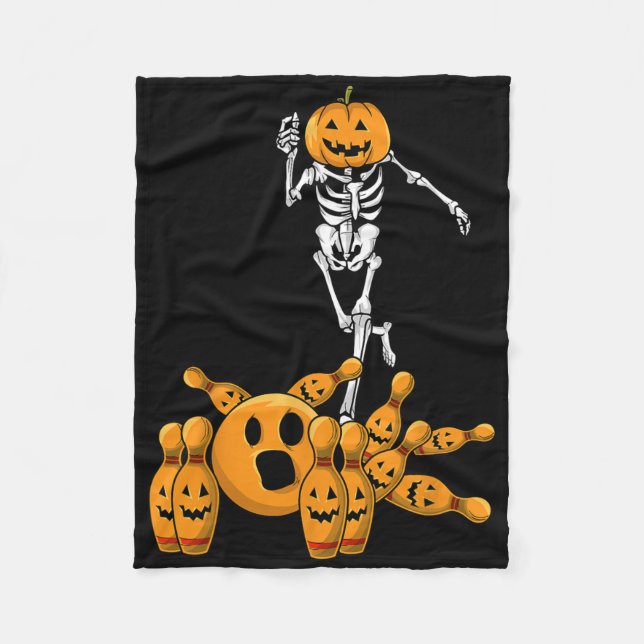 Bones Skeleton Halloween Bowling Bowler Gift Shirt Fleece Blanket (Front)