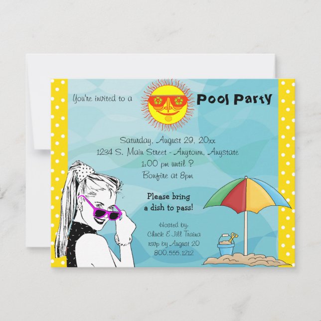 Bonfire And Pool Party Invitation (Front)
