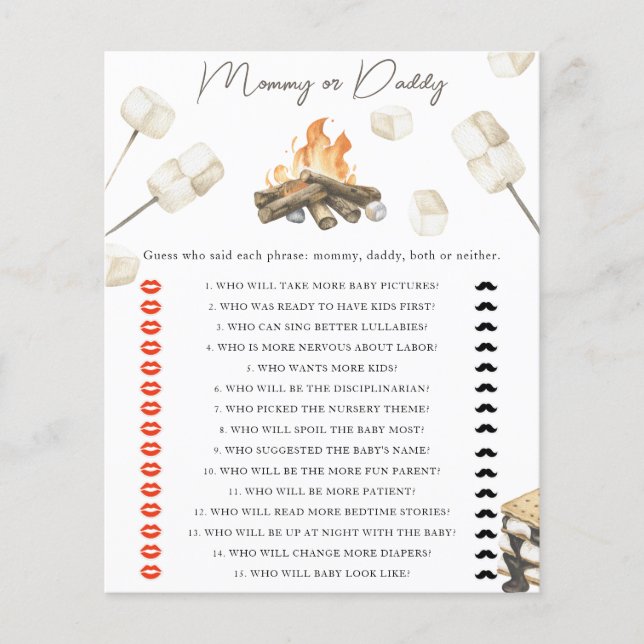 Bonfire baby shower - mummy or daddy game (Front)