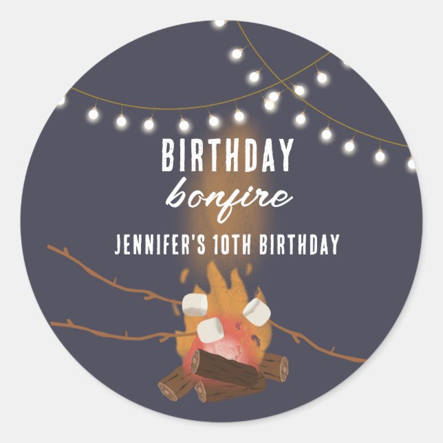 Bonfire & Camping Outdoor Campfire Birthday Party Classic Round Sticker (Front)