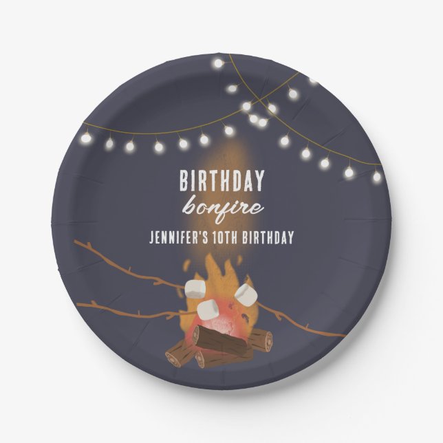 Bonfire & Camping Outdoor Campfire Birthday Party Paper Plate (Front)