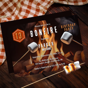 Bonfire Marshmallow Roast 13th Birthday Party Invitation