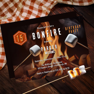Bonfire Marshmallow Roast 15th Birthday Party Invitation