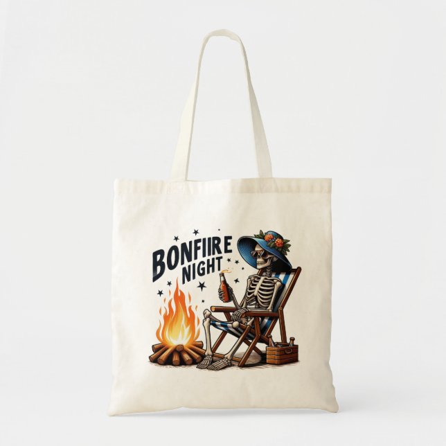 Bonfire Night - Skeleton Drinking by the Fire Tote Bag (Front)