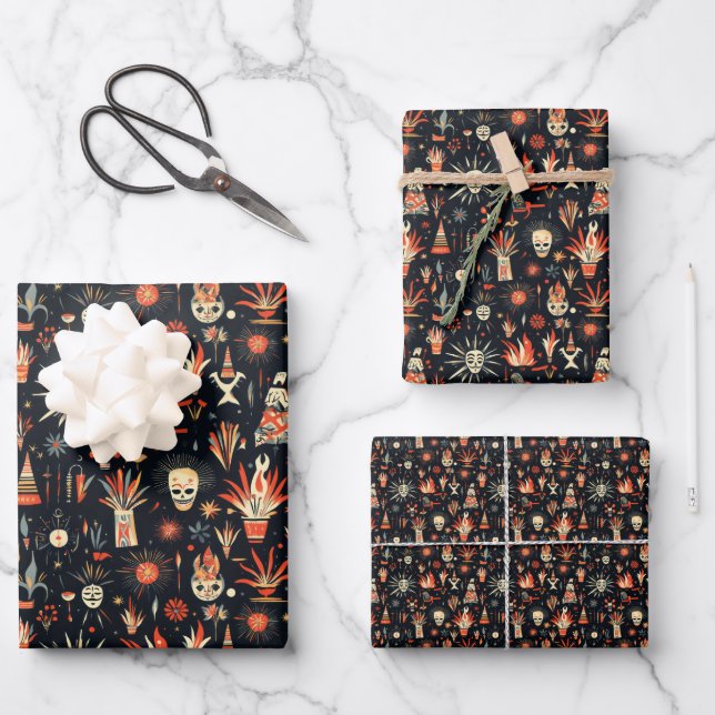 Bonfire Night United Kingdom Pattern 3 Wrapping Paper Sheet (Front)