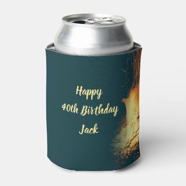 Bonfire Outdoor Birthday Party Can Cooler (Can Front)