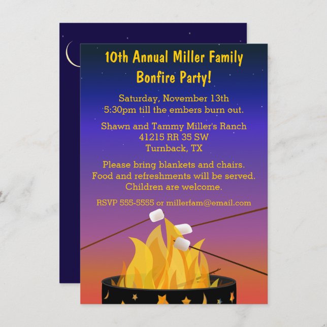 Bonfire Outdoor Gathering Invitation (Front/Back)