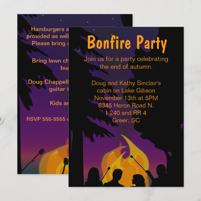 Bonfire Outdoor Party Two Sided Invitation (Front/Back)