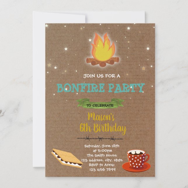 Bonfire party birthday invitation (Front)